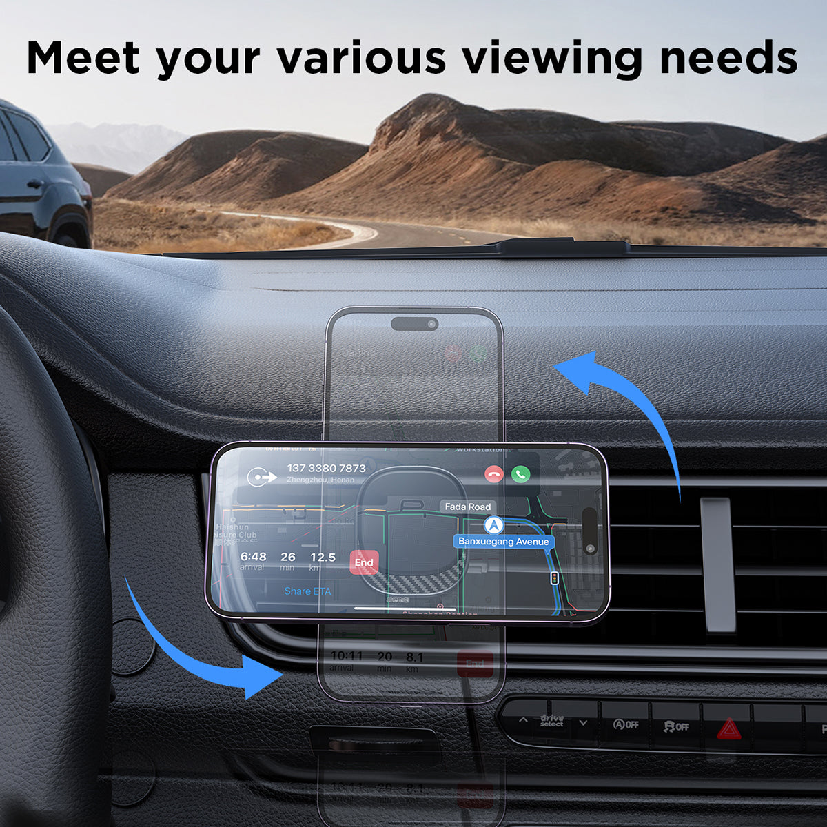 JOYROOM JR-ZS400 Magnetic Car Phone Mount offers adjustable viewing angles to meet navigation and viewing needs on the road.